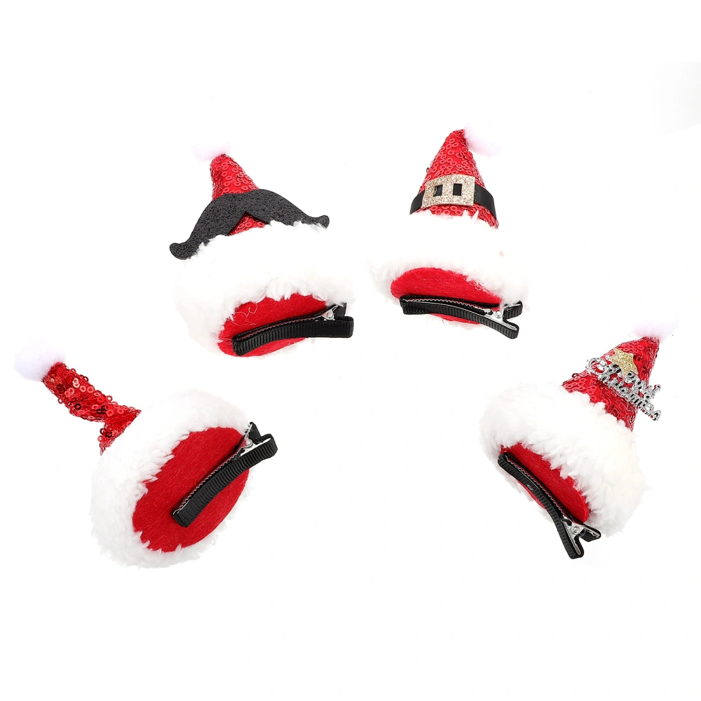 4pcs Xmas Hat Hair Clip Lovely Hairpins Sequins Hair Decor Party Headdress