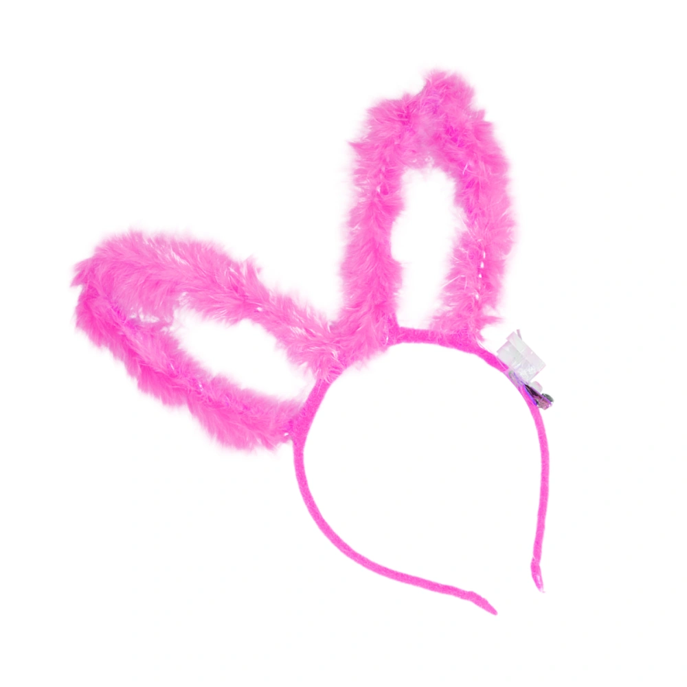 1PC Glowing Hair Band Feather Rabbit Ear LED Headband Luminous Hair for Party (Rosy)