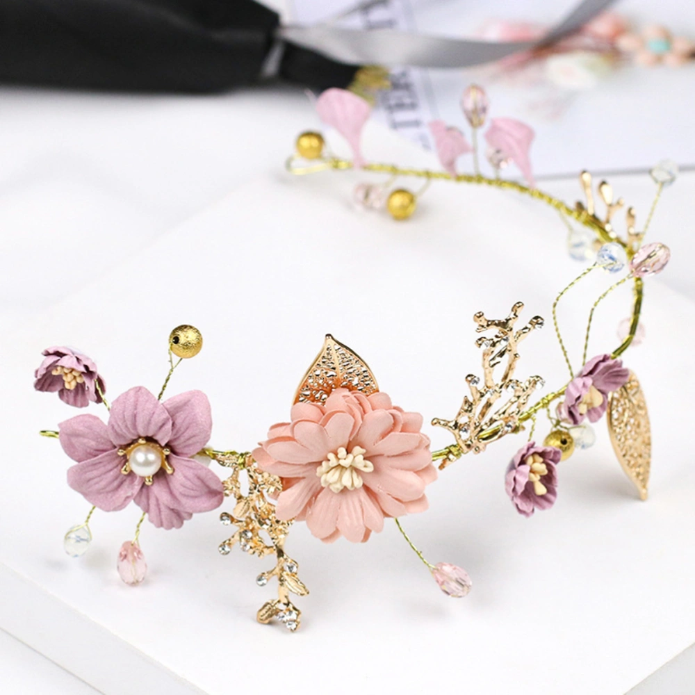 Wedding Headband Gold Leaves Flowers Bridal Headpieces Headwear Hair Accessory for Women Girls