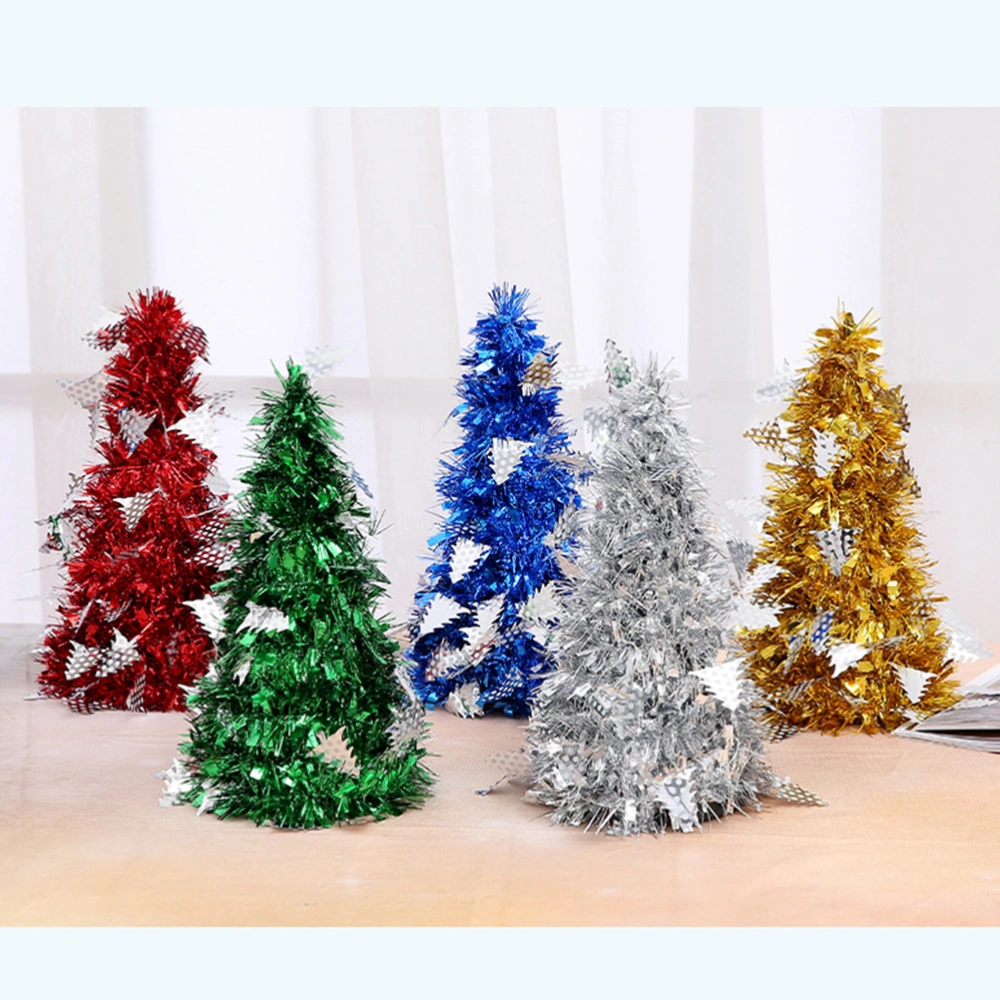 5 Pcs Mini Simulative Christmas Tree Shape Shinny Decoration Metalic DIY Desktop Tree Model Party Decor with Tree Pendants(Golden Silver Red Blue Green)