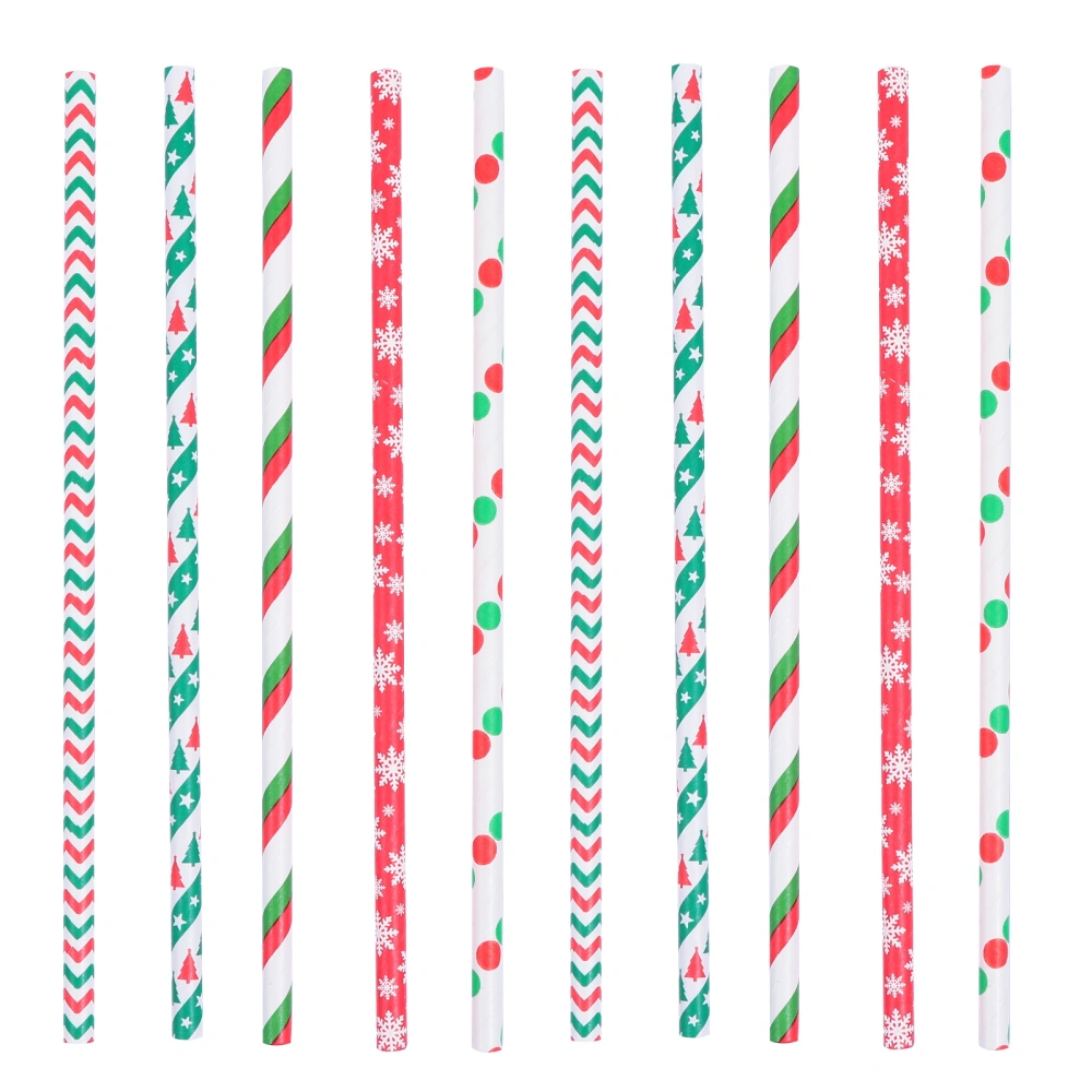 125pcs Christmas Paper Christmas Straws Party Supplies Festival Paper Sucker Mixed Style