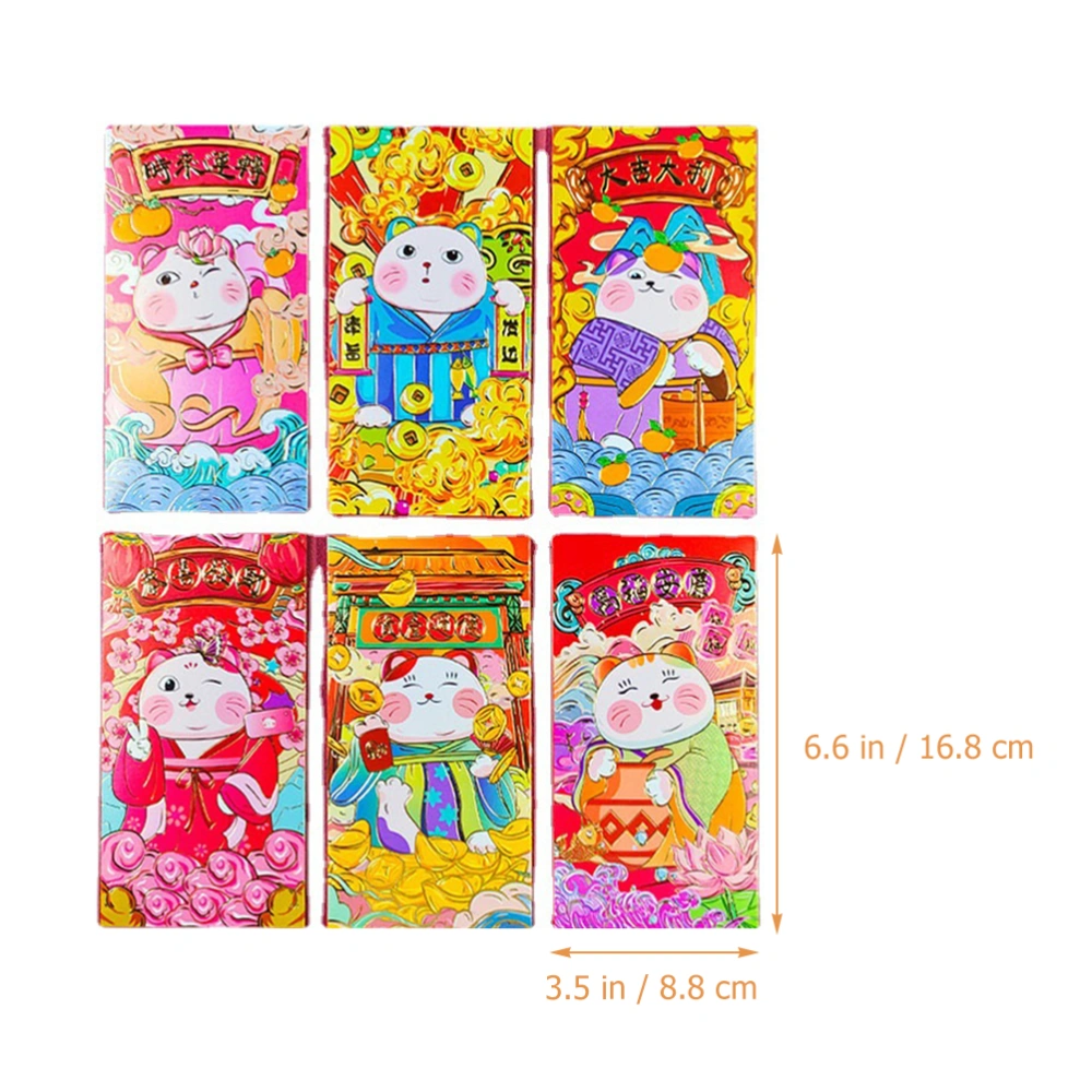 6Pcs Cartoon Cat Red Envelopes Chinese Money Envelopes for 2023 Rabbit New Year Wedding