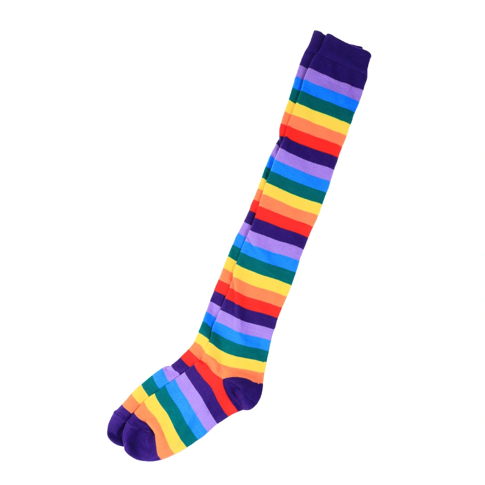 Rainbow Strips Leg Stockings Colorful Thigh High Socks for Women Girls