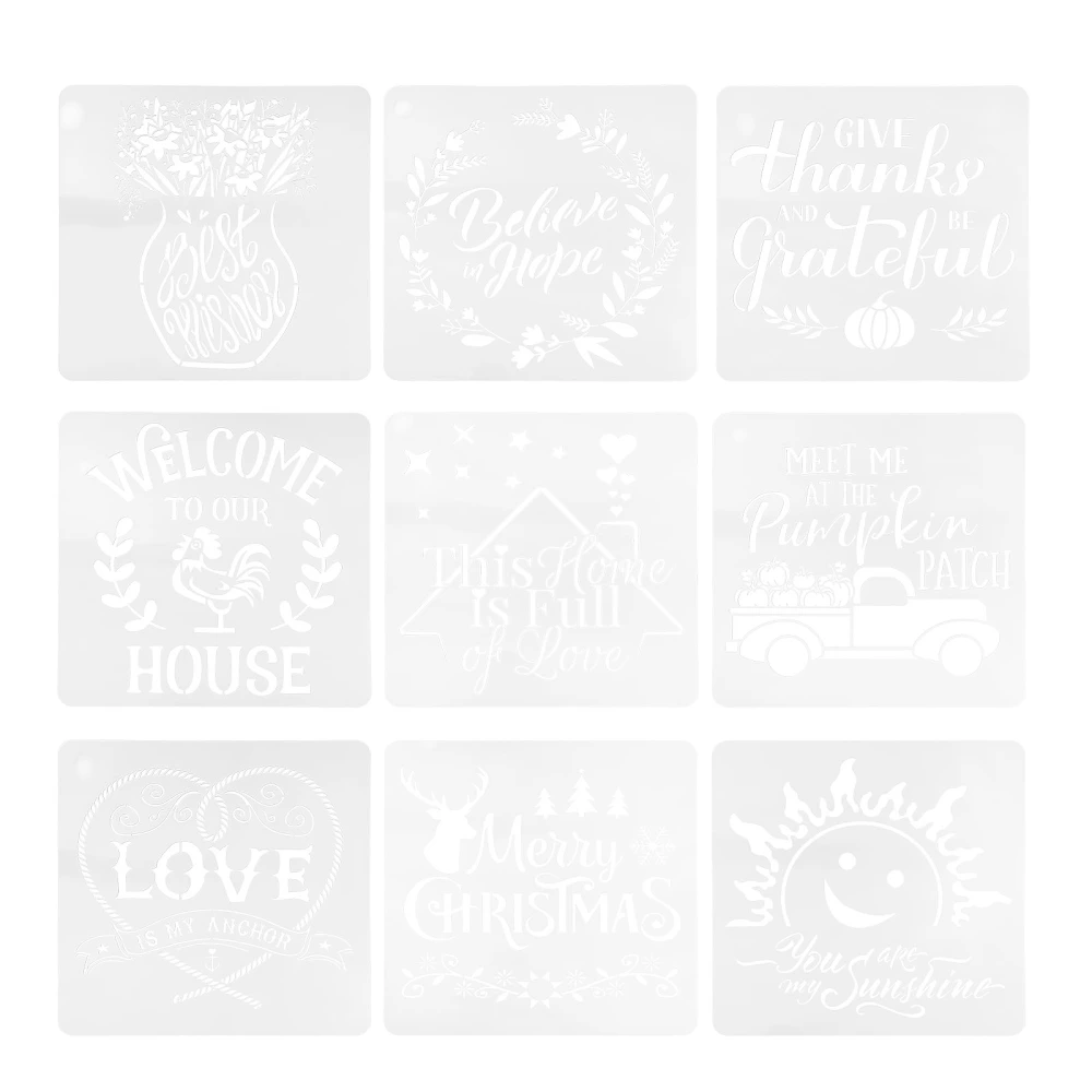 9pcs Reusable Word Stencil Hollow out Template Painting Tool for Art Works