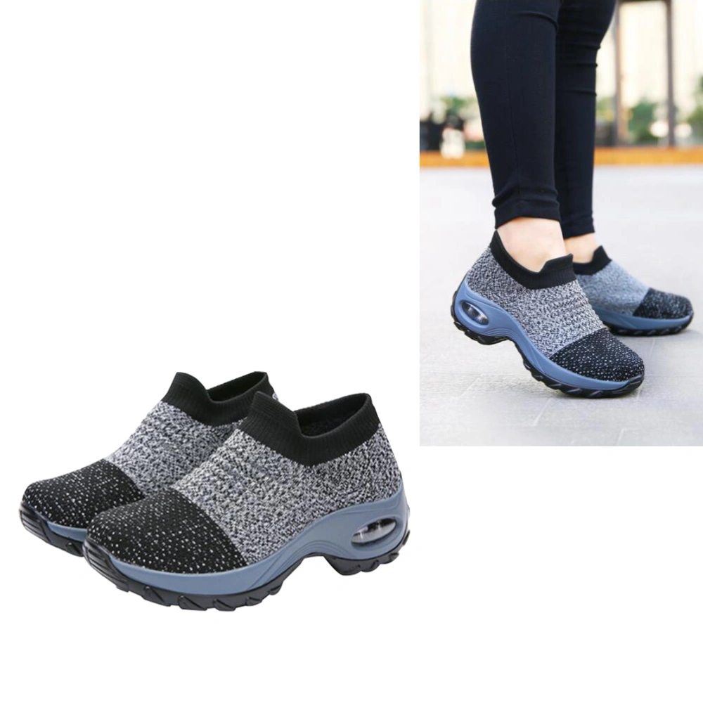 Grey Fashion Weaving Running Shoes Breathable Slip-On Casual Sports Shoes Outdoor Activities Shake Sneakers for Women Ladies - Size 40