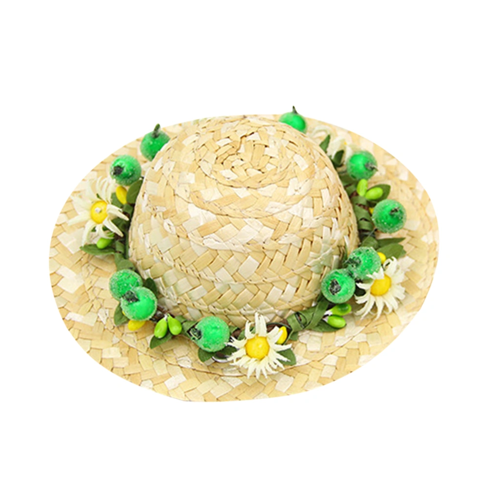 Dog Hawaii Straw Woven Hat Creative Pet Headdress Pet Flower Straw Photo Prop (Green Daisy, Size S)