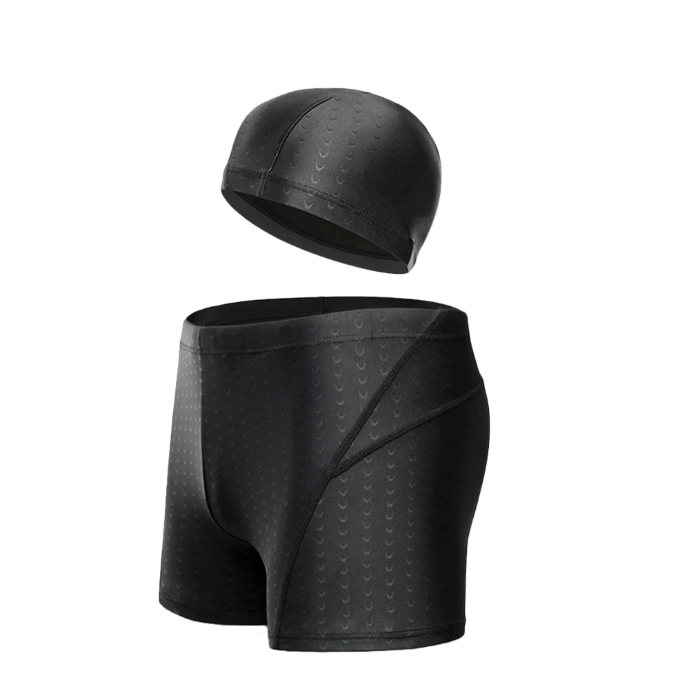 Adults Men Large Size Waterproof Swimming Costume High Elastic Swimming Trunks and Swimming Set (Black, Size 5XL)