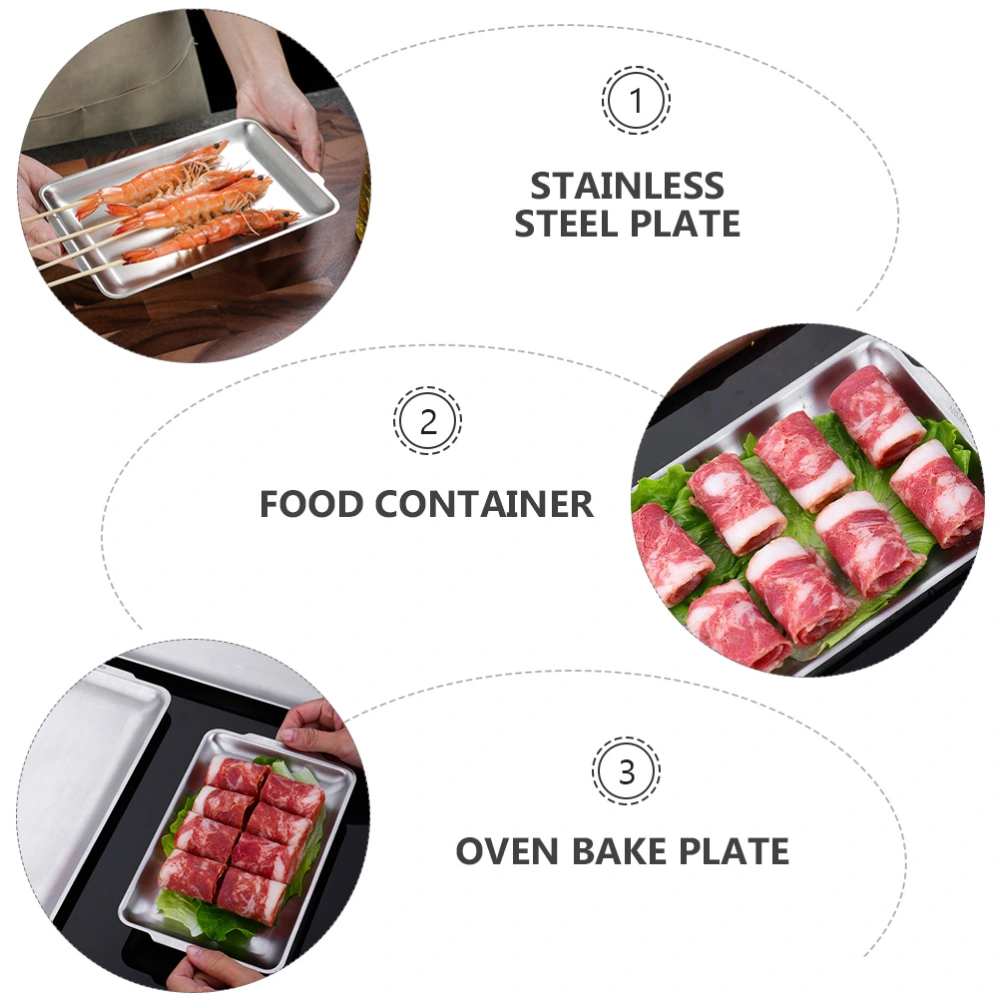 1Pc Stainless Steel Oblong Barbecue Pan Practical Dish Plate Sushi Storage Plate