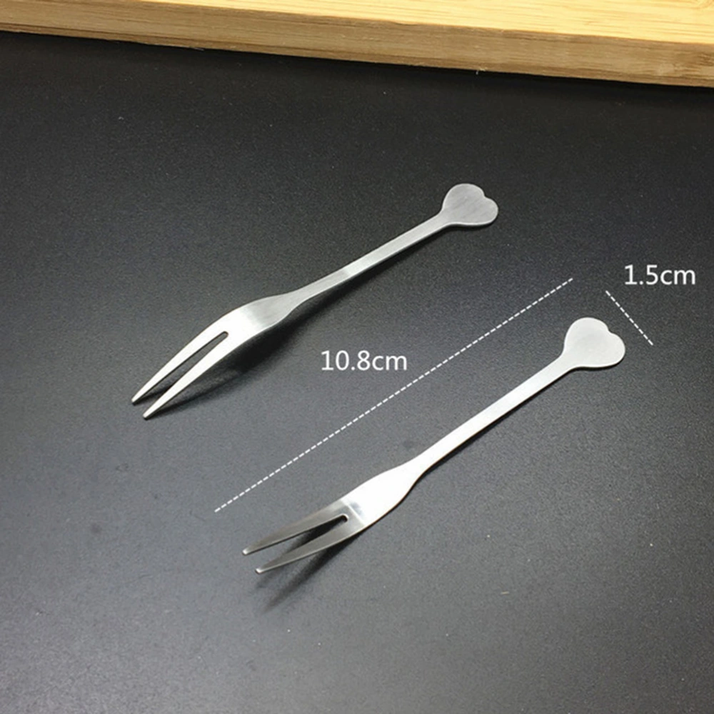 10pcs Stainless Steel Fruit Fork Heart Shape Fruit Picks Party Supplies for Hotel KTV Bar