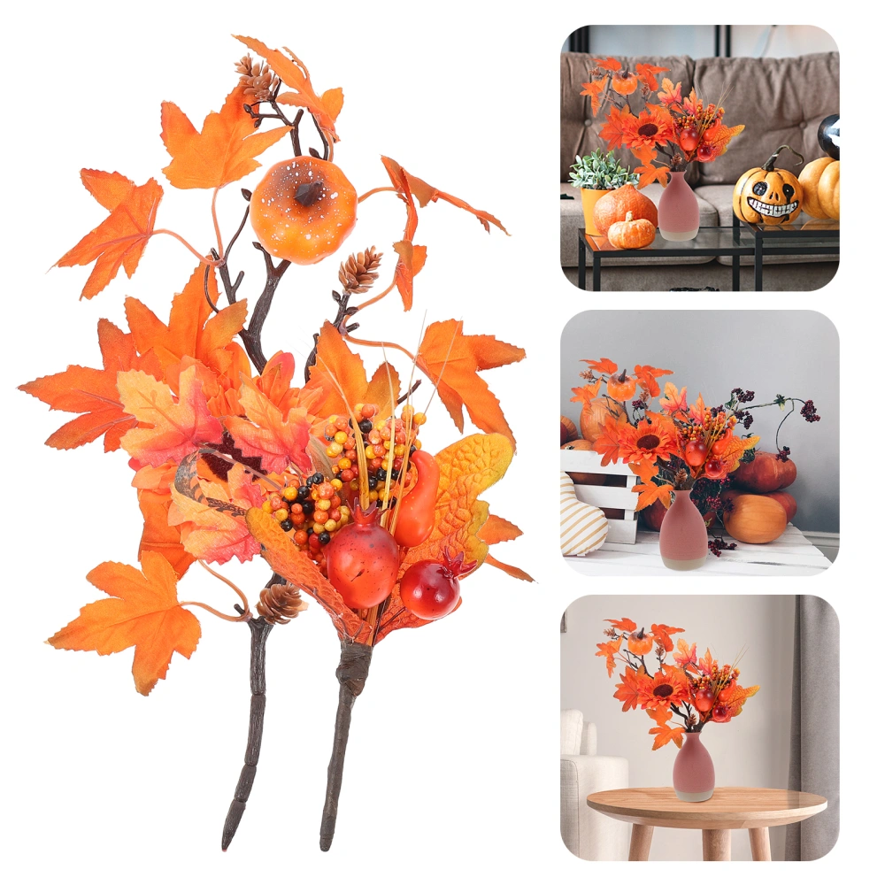 2pcs Maple Leaf Pick Thanksgiving Fall Pick Artificial Pumpkin Berry Branch Vase Filling Ornament