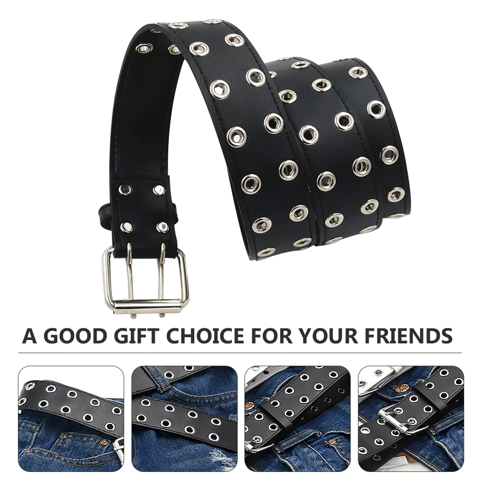 1Pc Punk Belt Male Leisure Waistband All Matching Belts Alloy Buckle Belt(Black)