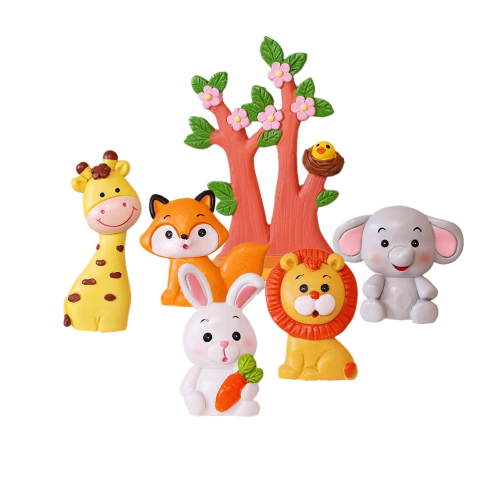 1 Set of 6pcs Animal Cake Docoration Polymer Clay Adorable Lovely Pet Cake Ornaments (Giraffe+ Lion+ Fox+ Rabbit+ Elephant+Tree)