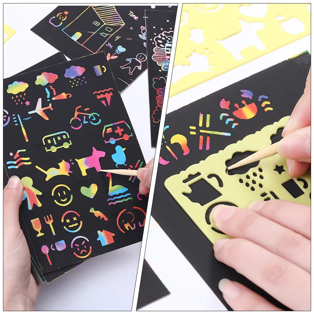 1 Set DIY Scratch Paper Art Kit Black Scratch Off Arts and Crafts Set for Kids