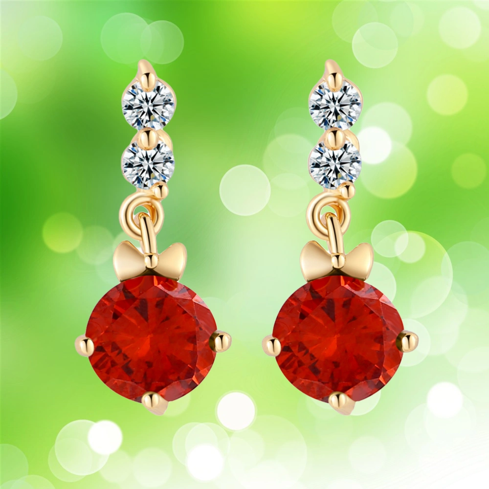 Women Earrings Stylish Single Row Pavement Electroplating Zircon Ear Rings Jewelry Decor for Girls (Red)