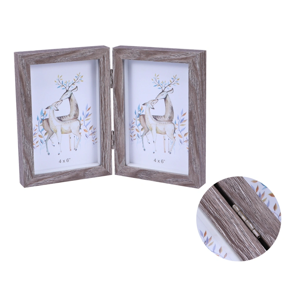 4x6 Inch Fashion Simple Wooden Picture Frame Double Rectangular Photo Frame (Light Grey)