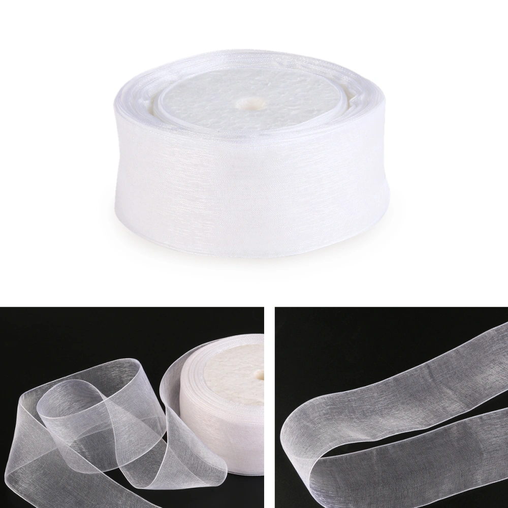 25m * 4cm Organza Ribbon Wedding Festive Party Decor Gift Packing Ribbon DIY Accessories Decoration (White)