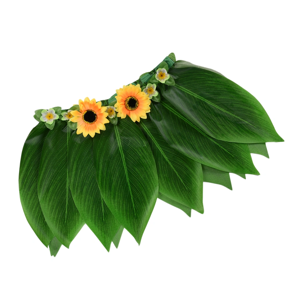 Adults Hawaiian Grass Dance Skirt for Beach Luau Party Wearing Decoration (Two Sunflowers, Waist 72cm(30 inches))