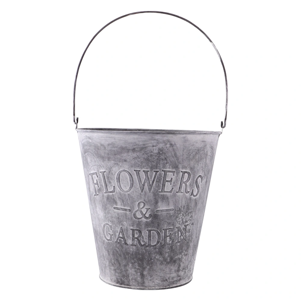 Garden Wrought Iron Pail Simulation Round Iron Bucket Flower Pot Metal Flower Bucket for Home - Size S(Light Grey)