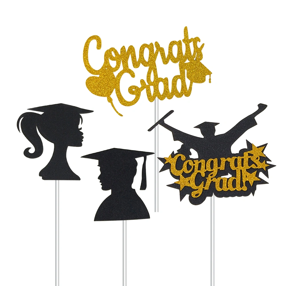 4 Pcs Graduation Season Cake Toppers Bachelor's Clothing Cake Picks Congratulate Graduates! Cake Inserts Cards Dessert Table Decorative Supplies for Schoolmates(As Shown)