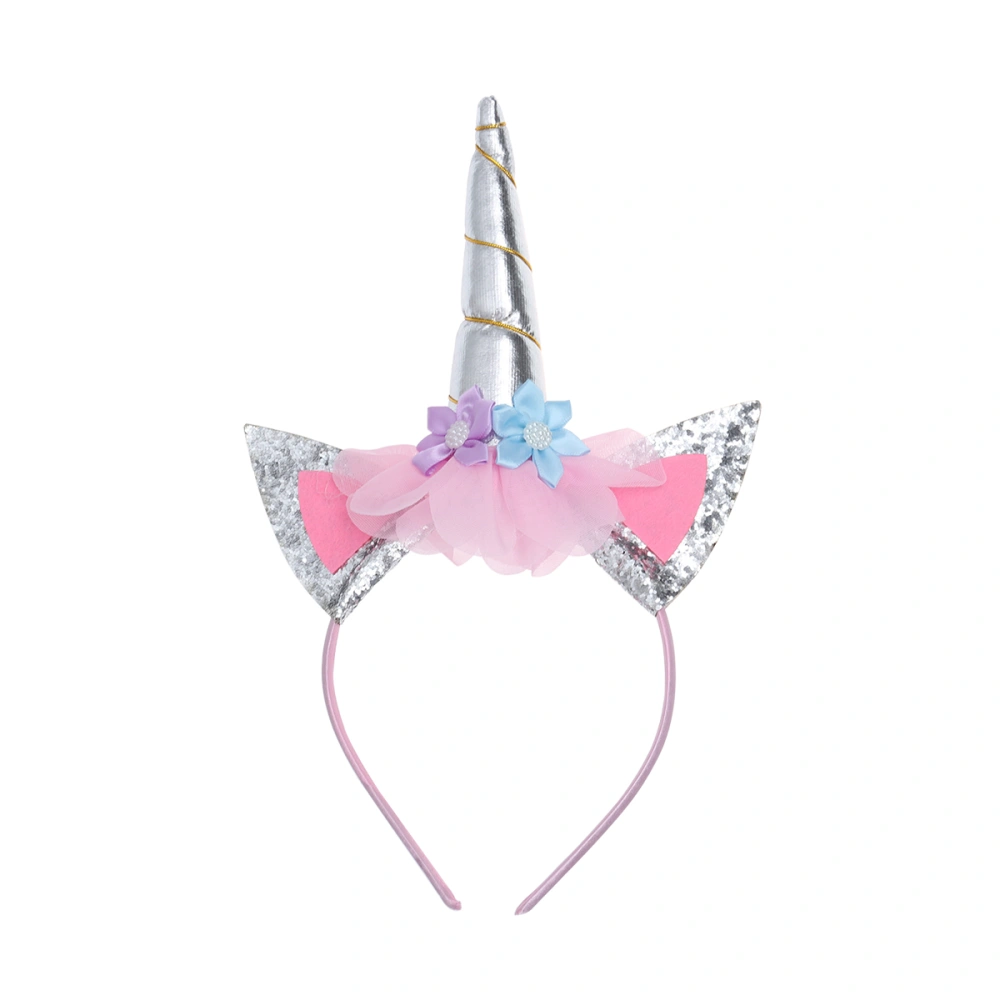 Children Unicorn Headband Hair Glitter Headdress Headpiece for Party Decoration (Silver)