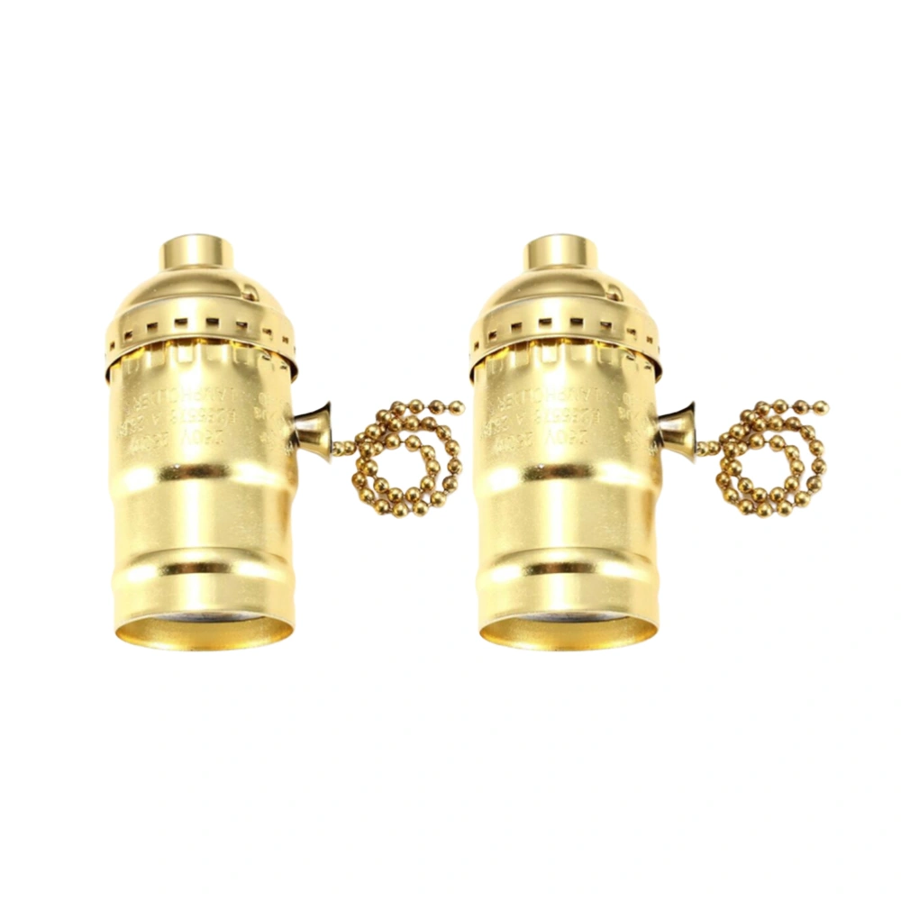 2pcs Retro E26 Lamp Bases Vintage Lamp Holder Accessories Light Holder Aluminum Light Base for Home (Golden)