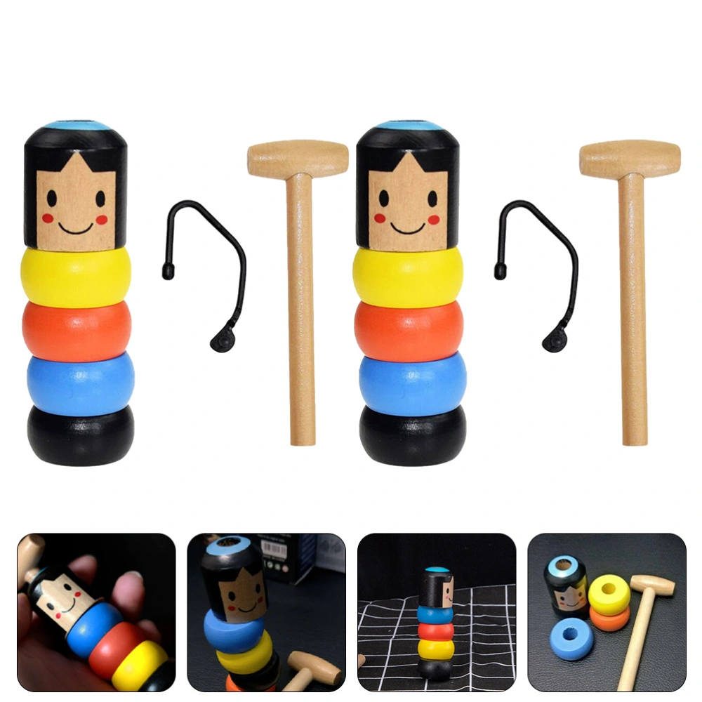 2 Sets Small Wooden Puppet Doll Toy Unbreakable Children Puppet Assembly Toys