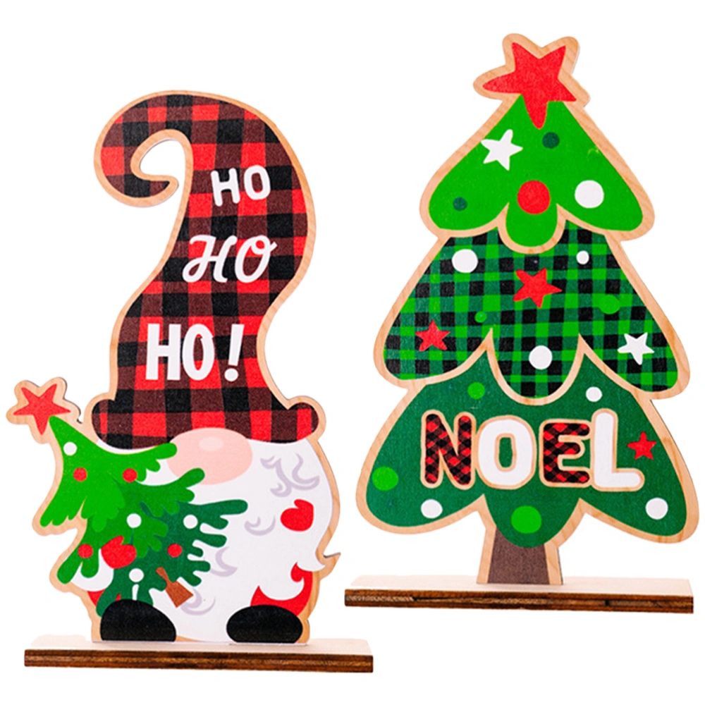 2pcs Christmnas Table Decorations Gnome Xmas Tree Shape Wood Table Signs Wooden Xmas Table Centerpiece