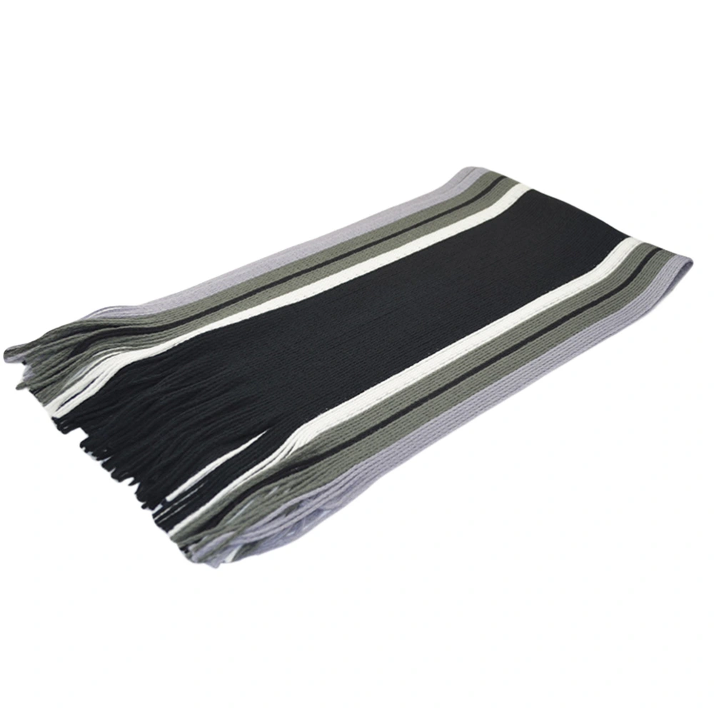 Men Cashmere-like Striped Scarf Fashion Winter Warm Knitted Shawls Neckerchief Neck Warmer Wrap (Black)