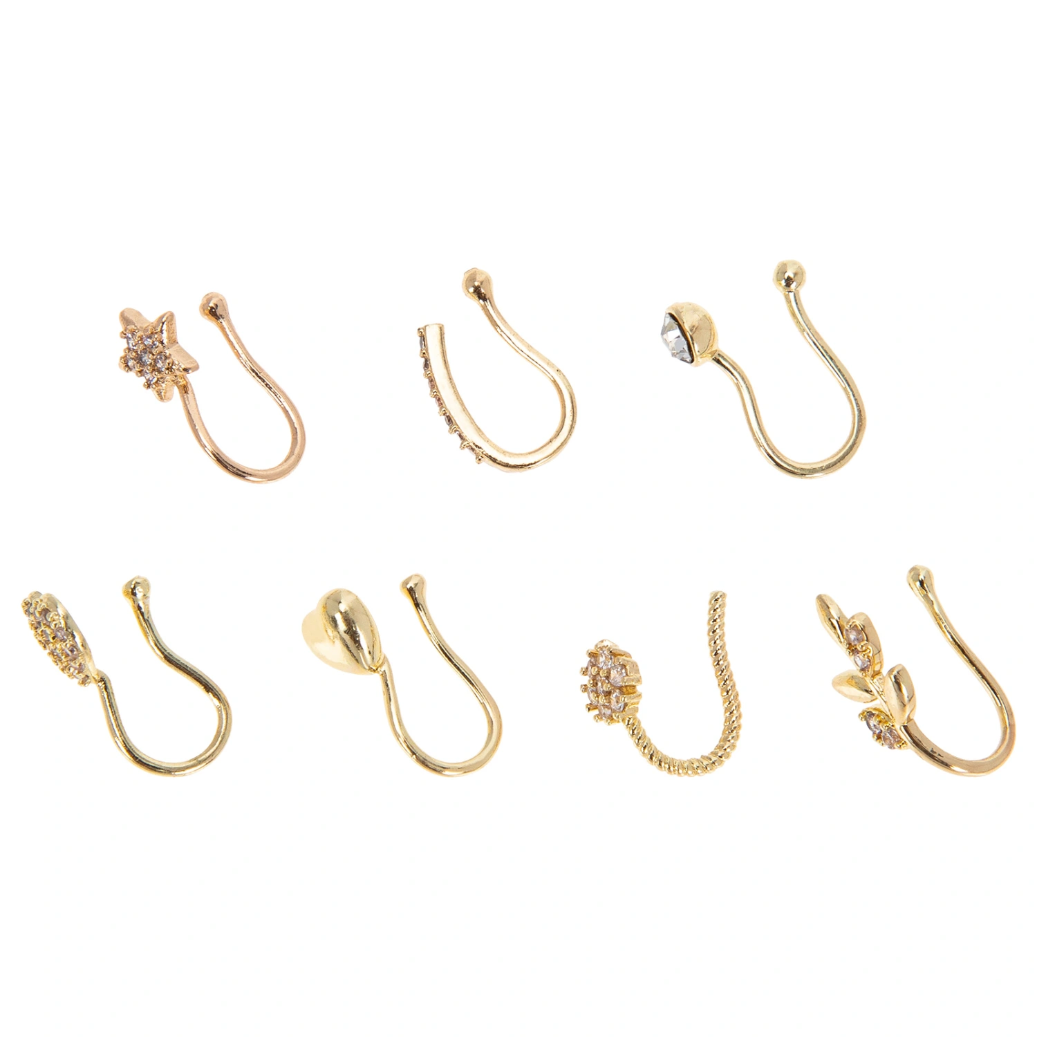 7pcs Golden Nose Rings Nose Non-Piercing Fashion Jewelry for Women Men
