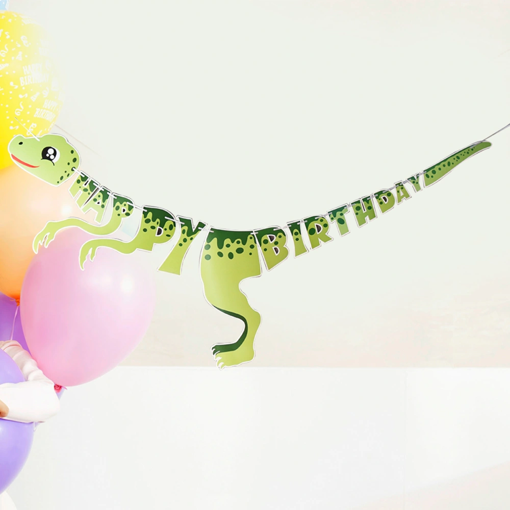 Dinosaur Happy Birthday Banner Bunting Birthday Party Decorations Supplies (Green)