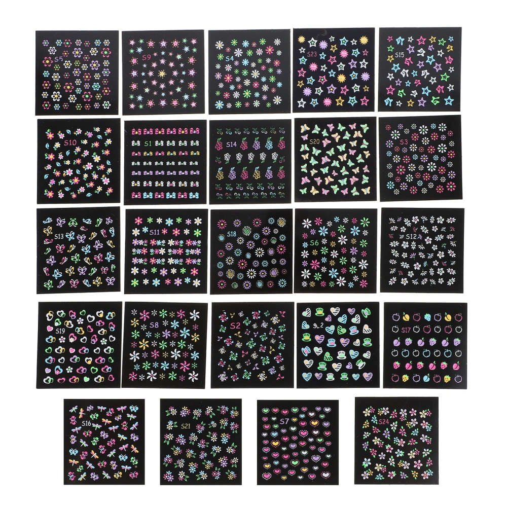 24 Sheets Luminous Nail Stickers Fluorescent Nail Art Decal Nail Decoration