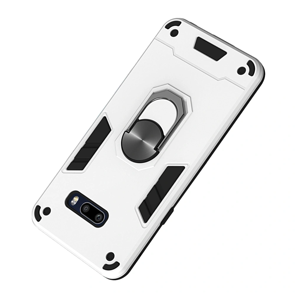 Fashion Phone Case Creative Phone Cover Durable Phone Protector Hard Shell With Rotating Ring Holder Compatible for LG G8X/V50S (Silver)