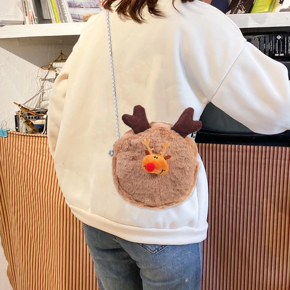 Xmas Plush Elk Chain Bag Round Cross-body Bag Cosmetic Keys Shoulder Bag