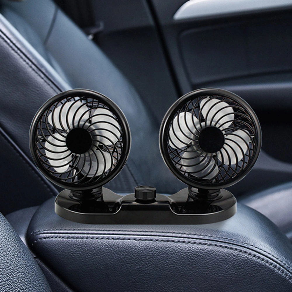 24V Dual Head Car 15W Cooling Oscillating Dashboard Ventilation Air Fan Double Head Electric Car Fan Auto Cooling Cooler (Black)