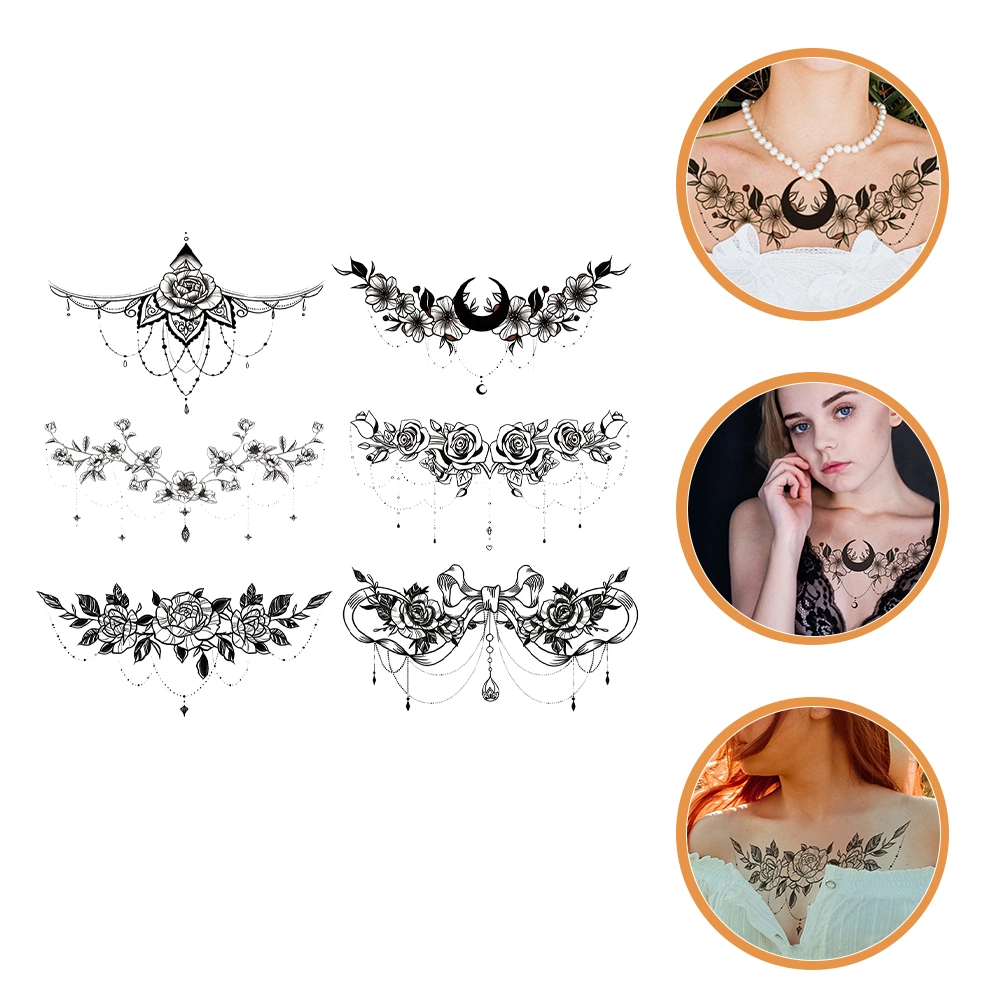 6pcs Body Temporary Tattoos Flower Tattoos Stickers Women Waterproof Tattoos