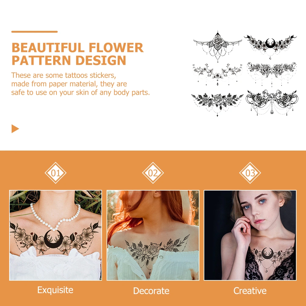 6pcs Body Temporary Tattoos Flower Tattoos Stickers Women Waterproof Tattoos