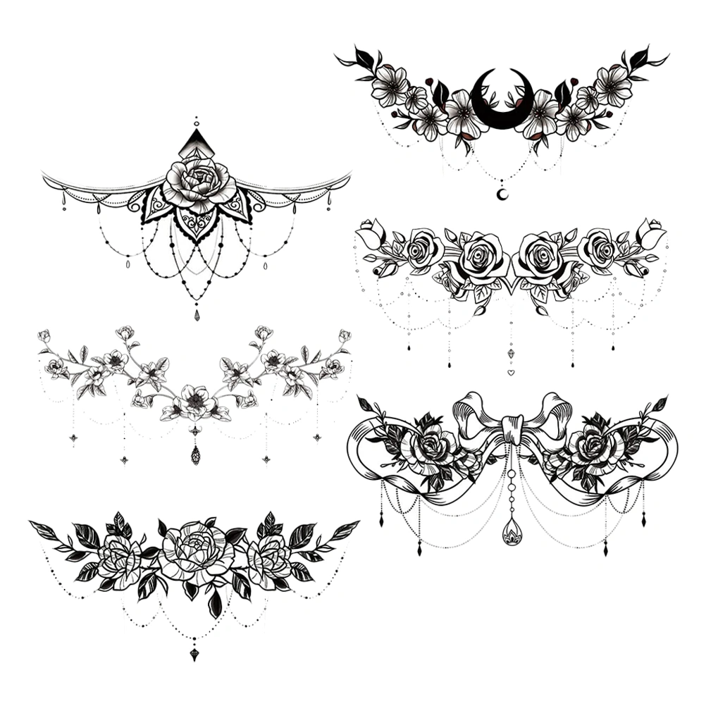 6pcs Body Temporary Tattoos Flower Tattoos Stickers Women Waterproof Tattoos