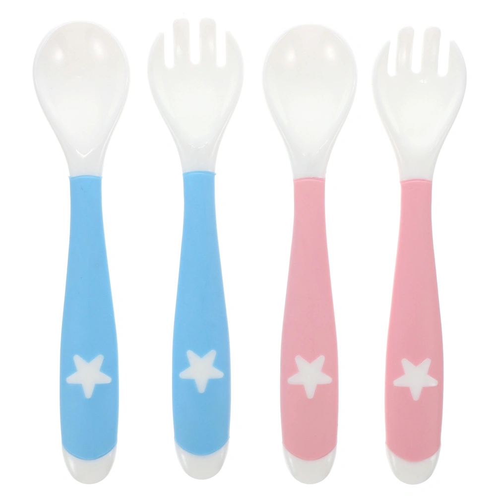 4Pcs Baby Kids Utensils Baby Spoon and Fork Training Set Bendable Spoons Forks