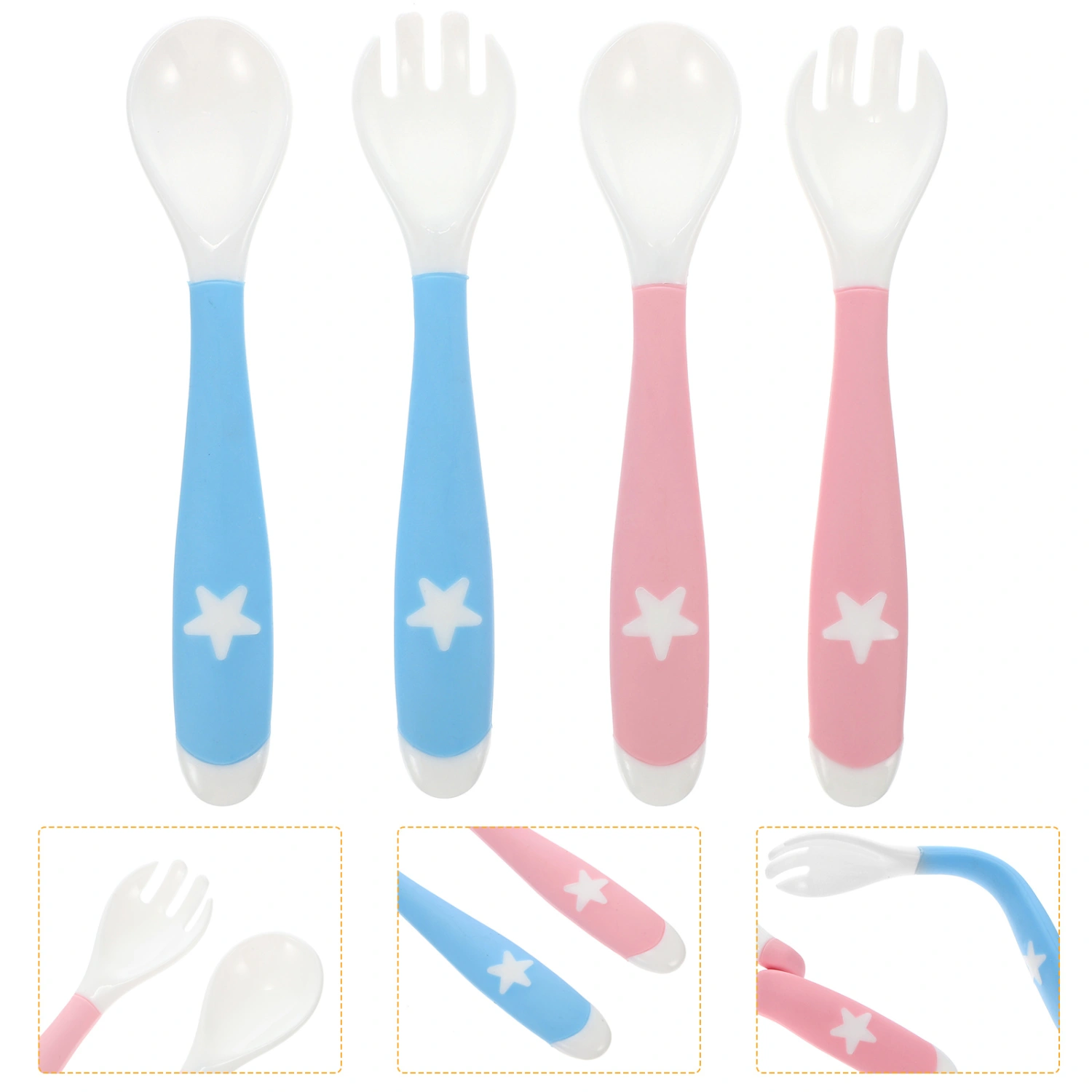 4Pcs Baby Kids Utensils Baby Spoon and Fork Training Set Bendable Spoons Forks