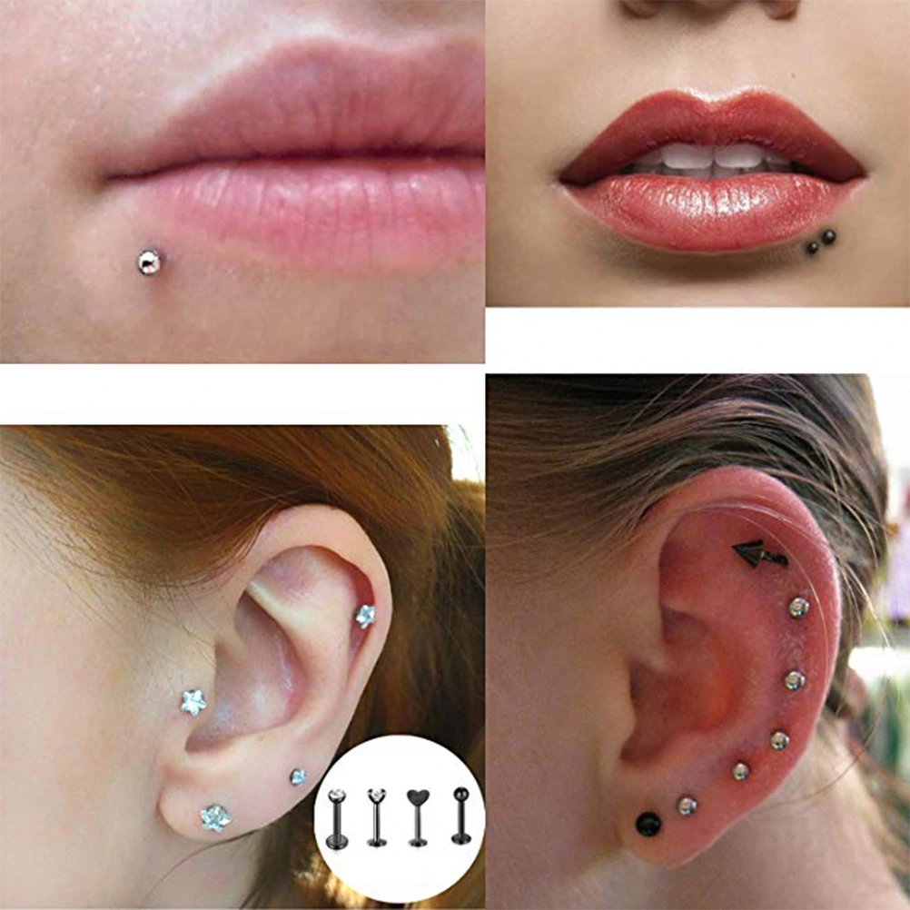 4 Pairs Forward Helix Earring Tragus Cartilage Earring Stud Barbell Body Piercing Jewelry (Steel Color)