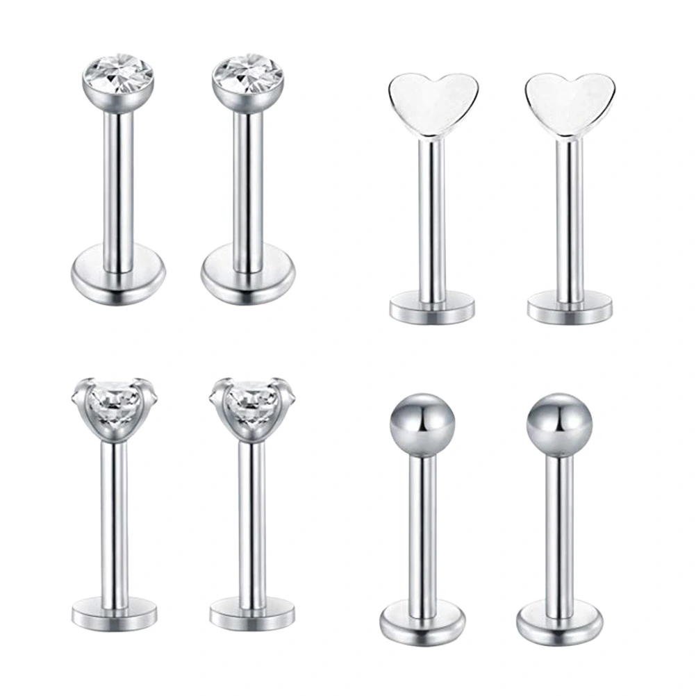 4 Pairs Forward Helix Earring Tragus Cartilage Earring Stud Barbell Body Piercing Jewelry (Steel Color)