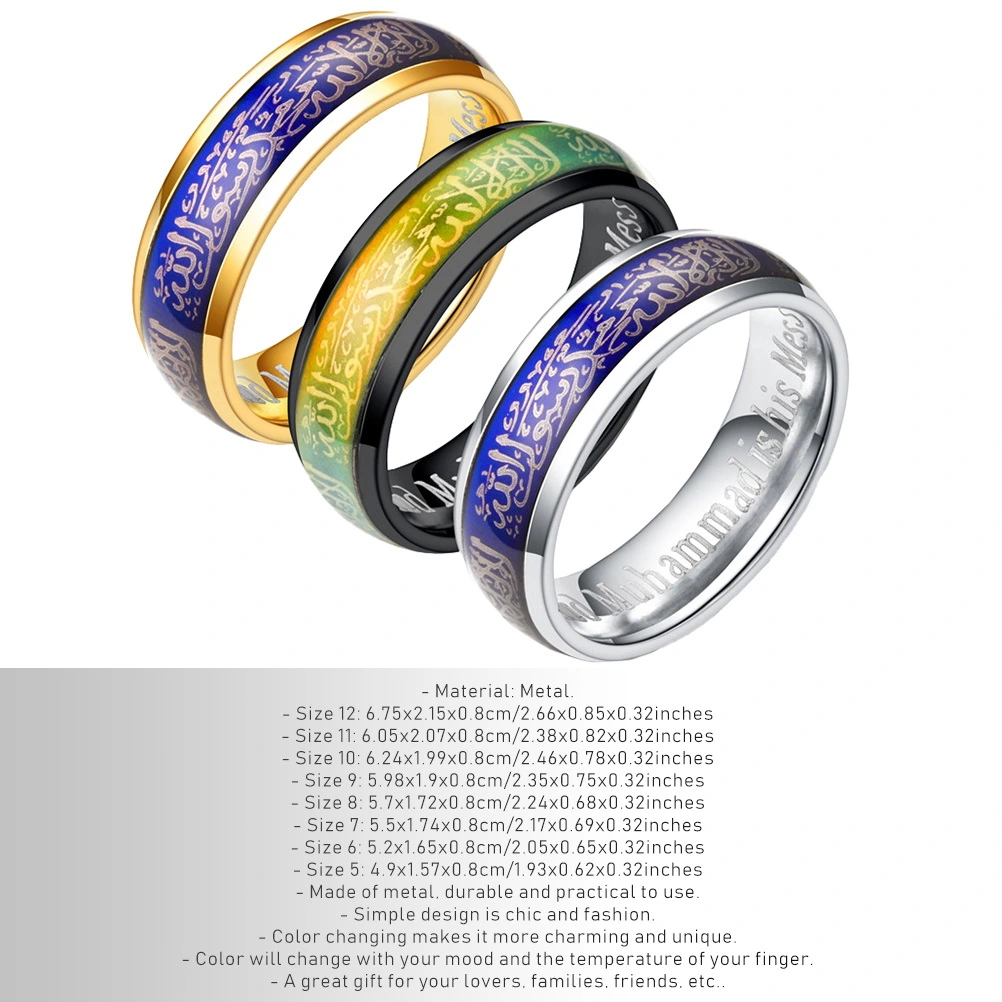 1Pc Fashion Ring Finger Ornaments Temperature-changing Couple Ring Size 7 (Golden)