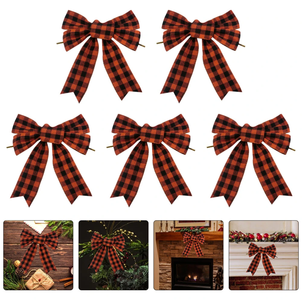 5 Pcs Christmas Tree Adornments Xmas Bow Knots Bow-knot Pendants (Black Orange)