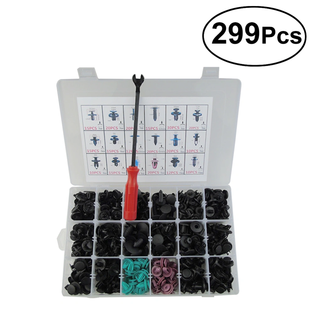 299 Pcs Nylon Automotive Push Bumper Fastener Rivet Clips  Car Push Type Rivet Pin Clips with A Setting Tool