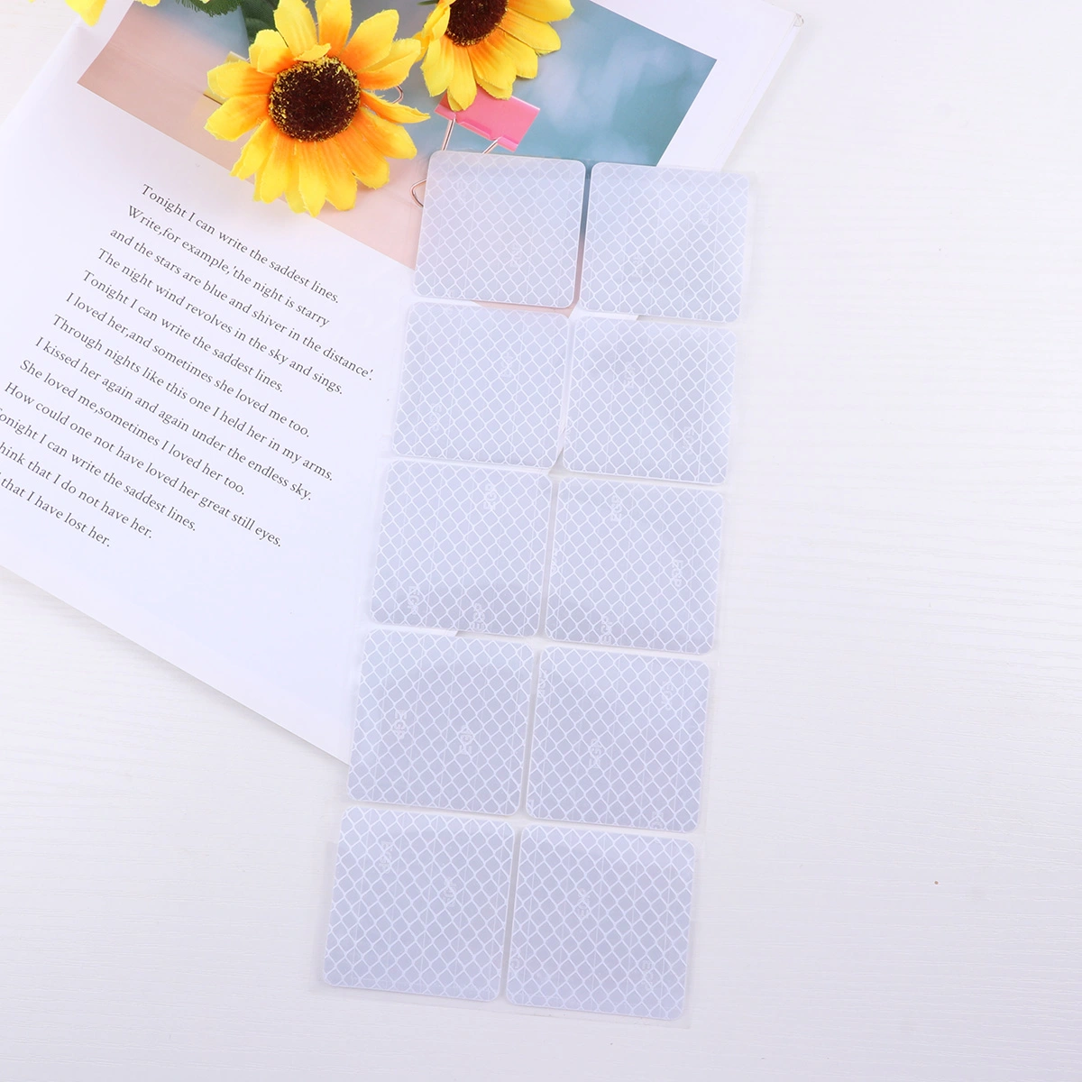 10pcs Adhesive Reflective Strip Safety Belt Night Riding Traffic Band Square Reflective Warning Strip Stickers (White)