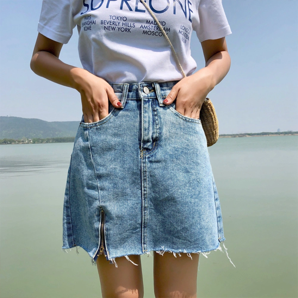 1pc Summer Denim Skirt High-waist Buttock Skirt Skirt Summer Clothes for Women Girls Ladies (Blue L)