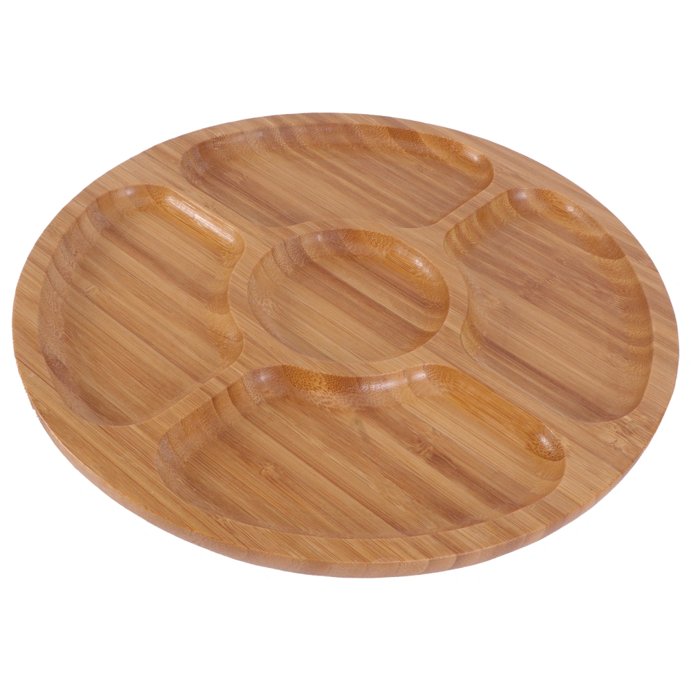 1pc Bamboo Plate Simple 5-grid Food Serving Dish Natural Bamboo Food Plate