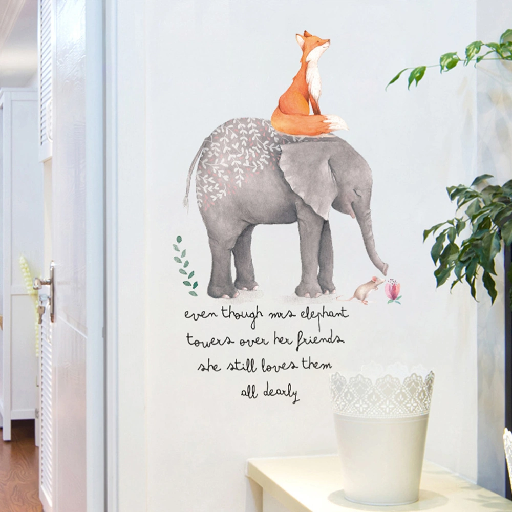 Big Elephant and Mice Animals Wall Stickers Cursive Lettering Quotes Wall Decals