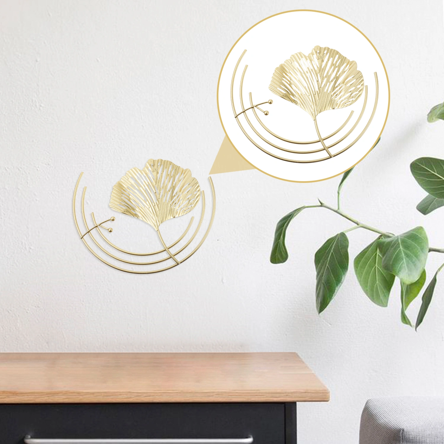 Iron Leaf Wall Art Living Room Wall Decoration Decorative Golden Leaf Adornment