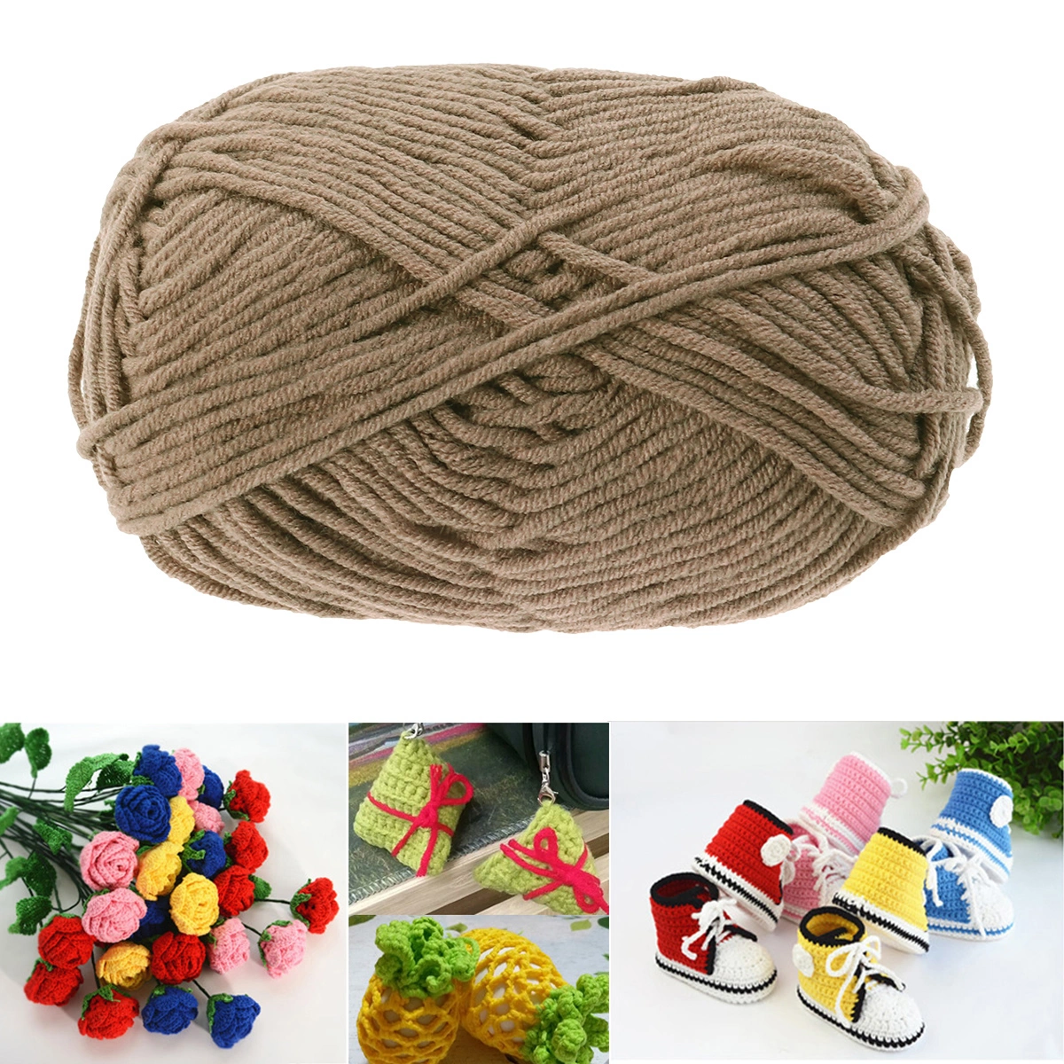 50g Milk Cotton Yarn Cotton Chunky Hand-woven Crochet Knitting Wool Yarn Warm Yarn for Sweaters Hats Scarves DIY (Camel)